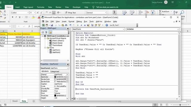 How to use VBA code for a combobox in a userform in Excel