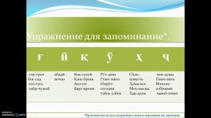 Таджикский алфавит и произношение букв ғ, ӣ, қ, ӯ, ҳ, ҷ.