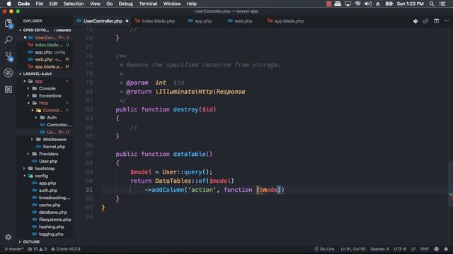 Laravel 5.7 AJAX CRUD - 04 Create Controller and Show Index User Page