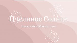 О настройке Магии пчел «Пчелиное солнце»