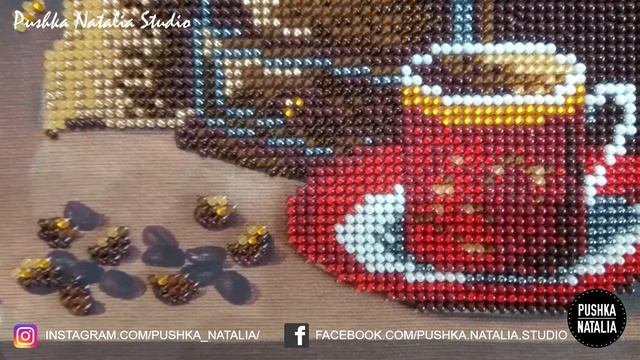 Beads embroidery picture “Kofeynie istorii”/ Beaded painting/ Handmade gift by Pushka Natalia