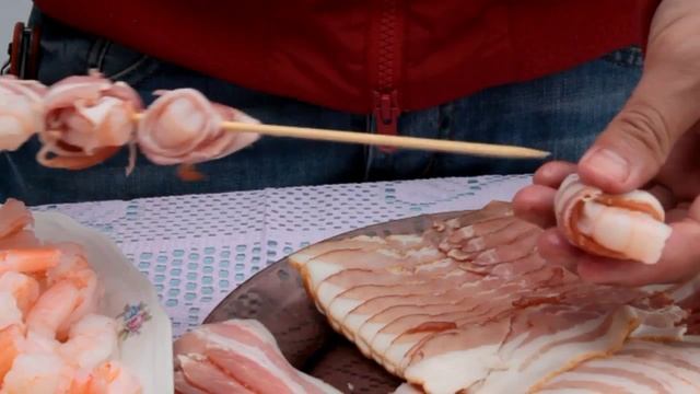 Как приготовить креветки с беконом на мангале - shrimp on the grill