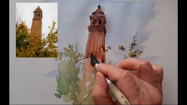 Как нарисовать городской пейзаж .Гранатовое дерево.