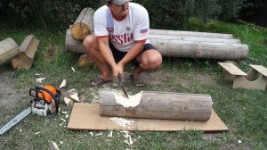 Лавочка из круглых бревен своими руками - Часть1
