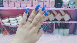 Tutorial nails ocean blue with white lines super cute