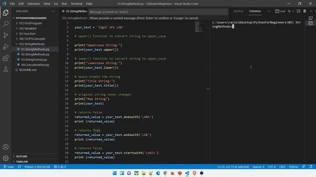 08 | String Methods | Concatenate | EndsWith | StartsWith | Join | Python for Beginners
