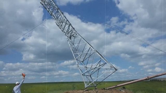 Подъём анкерной опоры ЛЭП. смотреть онлайн