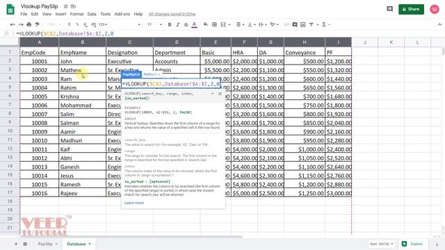 Google Sheets | Create Dynamic Pay Slip using Vlookup in Google Sheets