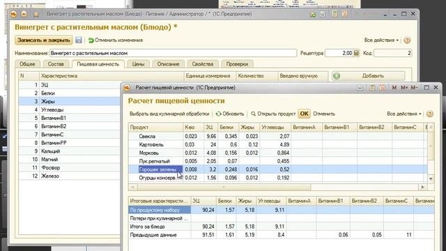 Расчет пищевой ценности