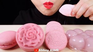 ASMR PINK DESSERT FOOD PARTY RICE CAKE BALLS, MOCHI, MOONCAKE, OREOS, MACARON EATING SOUNDS MUKBANG
