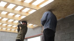 Мини ферма часть 7. Делаем потолок из OSB, утепляем ТеплоKNAUF и кроем крушу профнастилом.