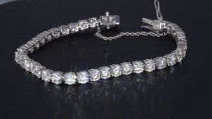 Industry First! Round Zirconite Cubic Zirconia CZ w/Safety Chain Tennis Bracelet. 698Bcast