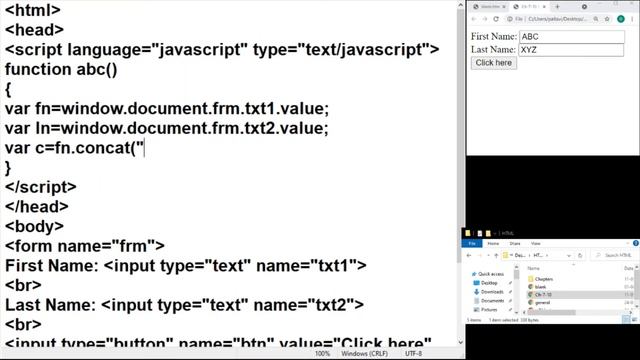 Learn Javascript: Working with String Object - Full Name : concat()