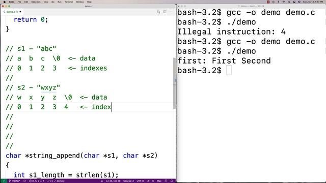 String append (i.e. concatenation) with dynamic memory allocation | C Programming Example