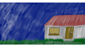 Рисуем на графическом планшете, дом с дождиком.