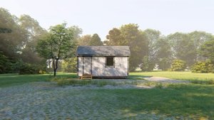 Деревянная каркасная бытовка 3х6 с двускатной крышей. Внешний вид