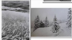 Пейзаж цветными и графитными карандашами