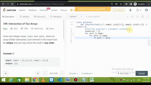 349. Intersection of Two Arrays | LeetCode Solution Series |by Using Python3