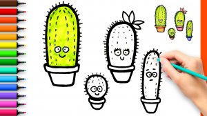 КАК ЛЕГКО НАРИСОВАТЬ ЦВЕТОК КАКТУС ｜ How to draw a Cactus easy ｜ Рисунок - Раскраска для детей.