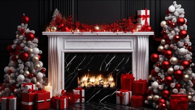 Christmas Ambience | Burning Fireplace Relaxing Peaceful Christmas Instrumental Music 1 Hour