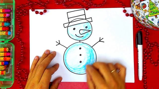 Как нарисовать СНЕГОВИКА на Новый Год - урок рисования для детей смотреть онлайн
