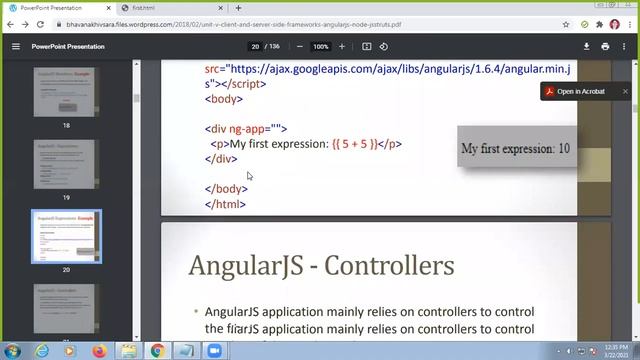 AngularJS: Overview, MVC Architecture, Directives, Expressions, Controllers