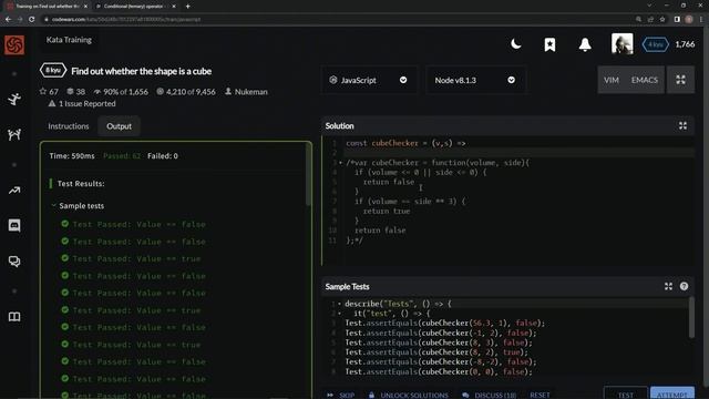 Codewars 8 kyu Find out Whether the Shape Is a Cube Javascript