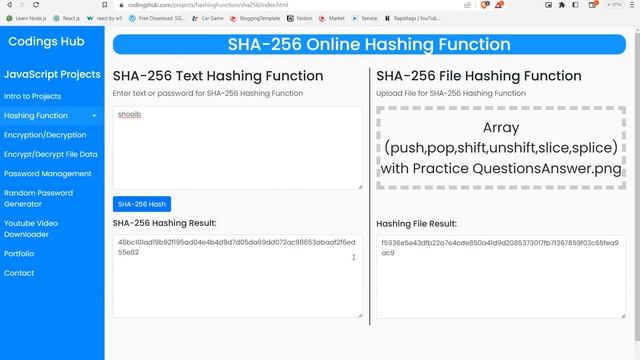 Online Hashing Function | Project with HTML CSS JavaScript Bootstrap | #projects #javascriptproject
