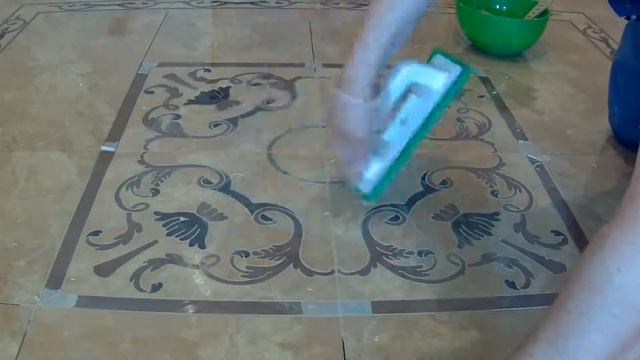 Затирка швов эпоксидной затиркой. Резное панно из керамогранита. смотреть онлайн