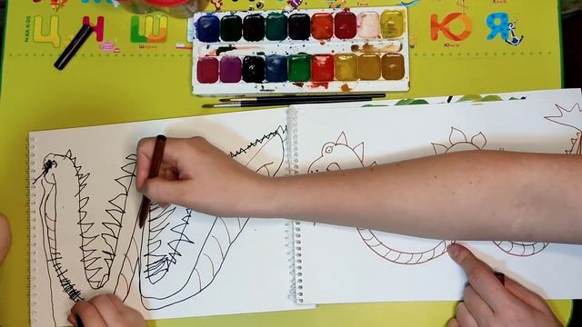 Как нарисовать дракона. Ребёнок 4 года. смотреть онлайн
