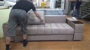 Функциональный диван со столиком в подлокотнике. Прямой диван "Риф" в магазине ВсяМебель.