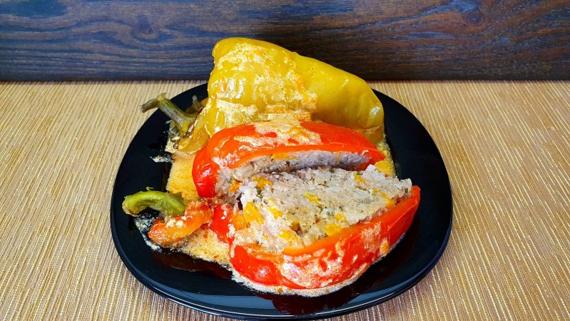 Фаршированные перцы Мясом Рисом и Тыквой в сливках