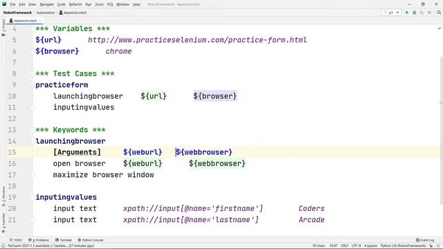 How to use Keywords with Arguments  in Robot Framework || Selenium Library.