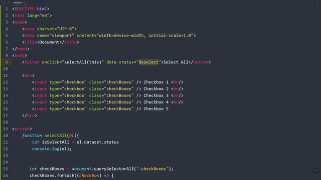How to Check and Uncheck All HTML Checkboxes | JavaScript Tutorial for Beginners
