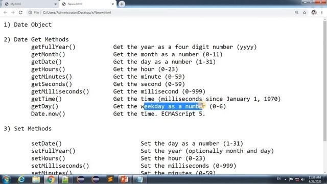 JavaScript Lecture - 54 Date Object Methods