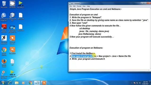 Execution of Simple Java Program On Command Prompt and NetBeans. смотреть онлайн