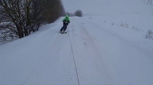 На горных лыжах за квадроциклом Stels 800 Гепард. Зимний экстрим и развлечения. Активный отдых. 202