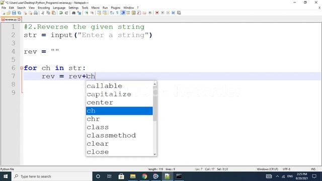 program to reverse a string  python | Python Interview questions | Learn python easily |python