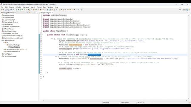 How to create test case to perform right click action  in Selenium Webdriver? Selenium Tutorials