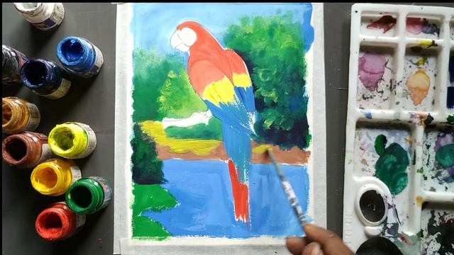 how to draw macaw bird easy step,how to draw a parrot step by step with poster color,birds drawing смотреть онлайн