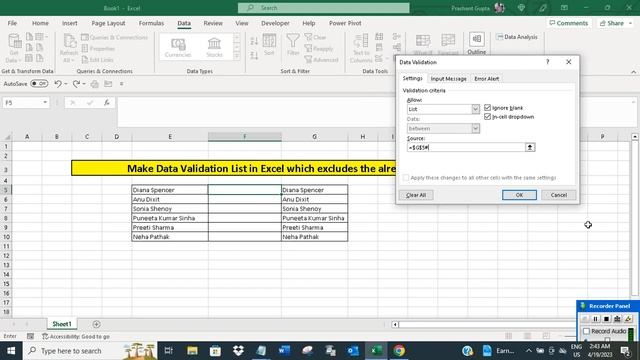 Make Data Validation List in Excel which excludes already used values смотреть онлайн