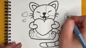 Как нарисовать милого котёнка с сердечком / How to draw a cute kitten with a heart?