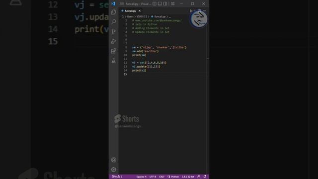 Set adding and update methods in Python Tamil  #pythontricks #coding #set_add&update #python #short