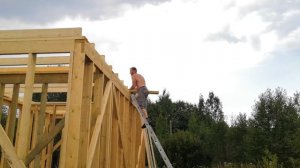 Каркасная баня. День 10-11. Вторая верхняя обвязка, чердачное перекрытие и Мауэрлат.