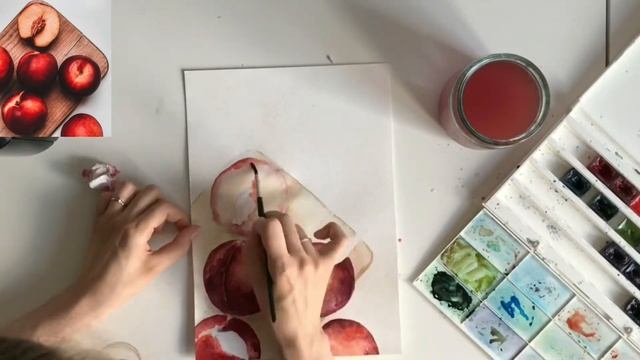 ПЕРСИКИ АКВАРЕЛЬЮ / Пошаговый урок рисования акварелью