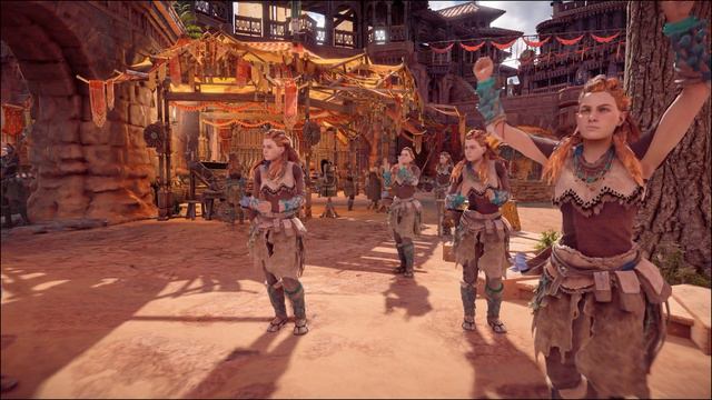 Aloy doing NPC activities. Horizon zero dawn