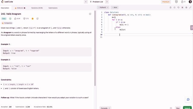 Valid Anagram - Arrays & Hashing - Python Leetcode