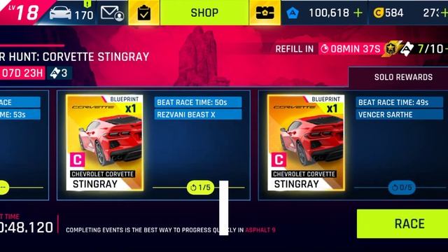 Asphalt 9 - CHEVROLET CORVETTE STINGRAY Car Hunt Touchdrive Guide смотреть онлайн
