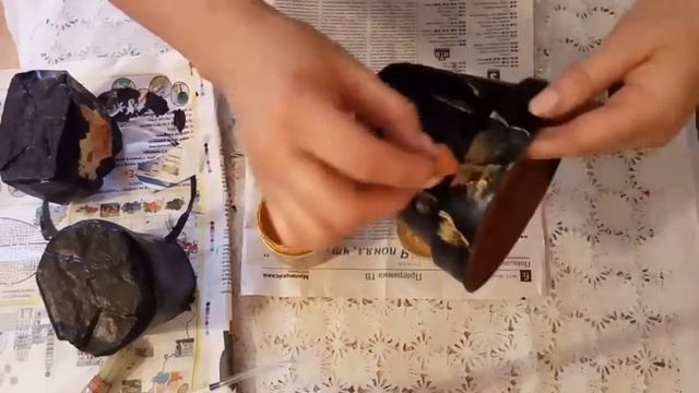 Имитация чёрного мрамора акриловыми красками/покраскацветочныхгоршков/