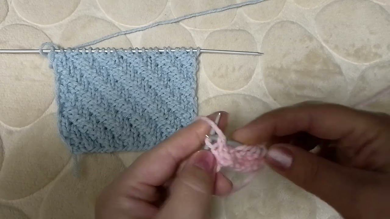 Двухсторонний узор спицами. Резинка "диагональ". смотреть онлайн